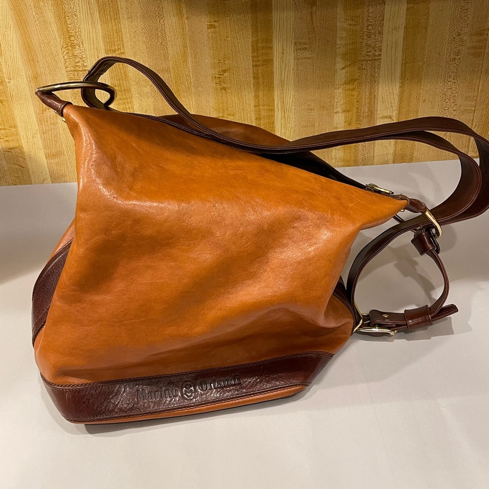 Vintage MARINO ORLANDI Leather Sling Bag Embossed Bucket Handbag ITALY